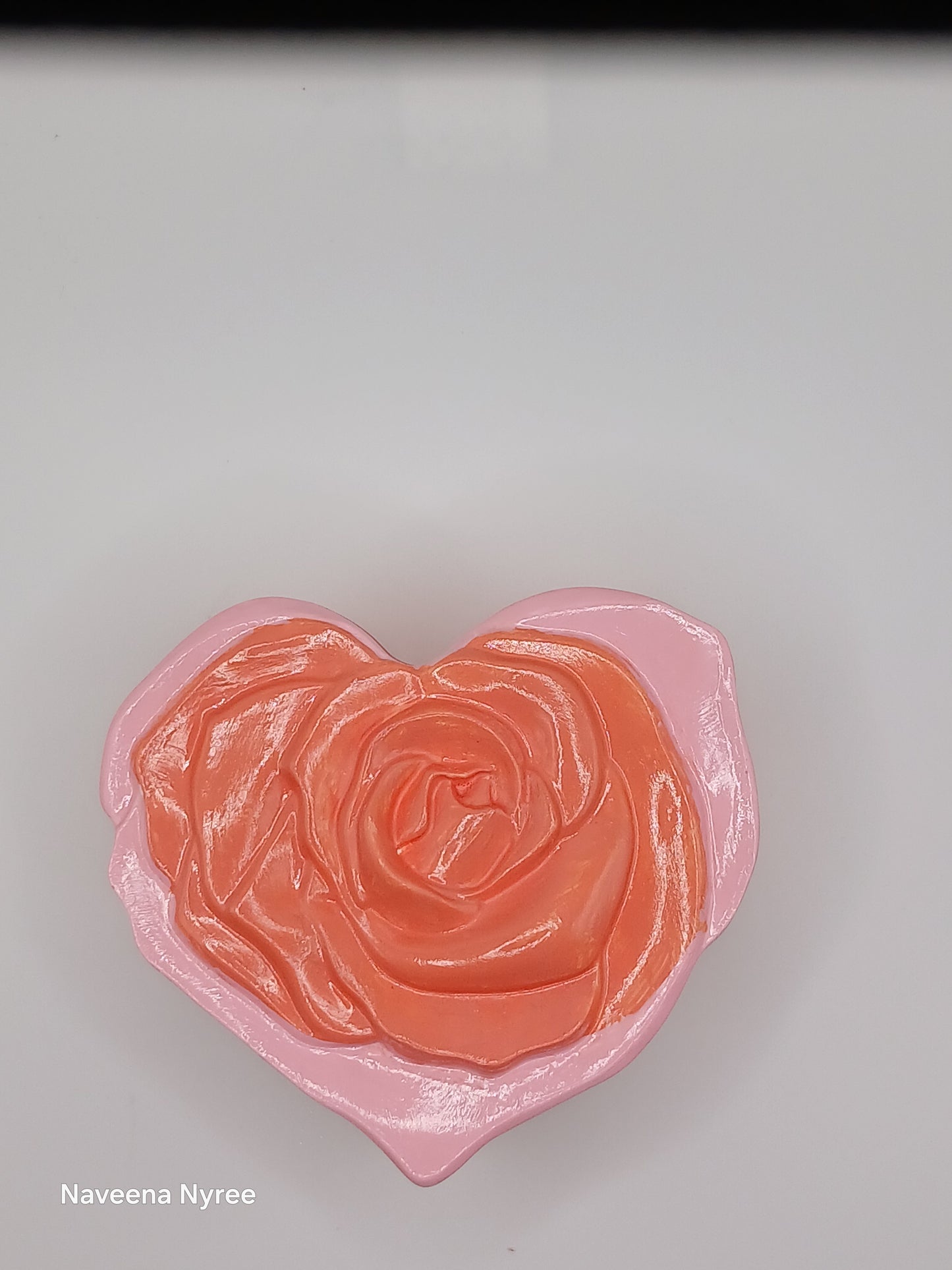 Coral and Pink Rose Heart Trinket box