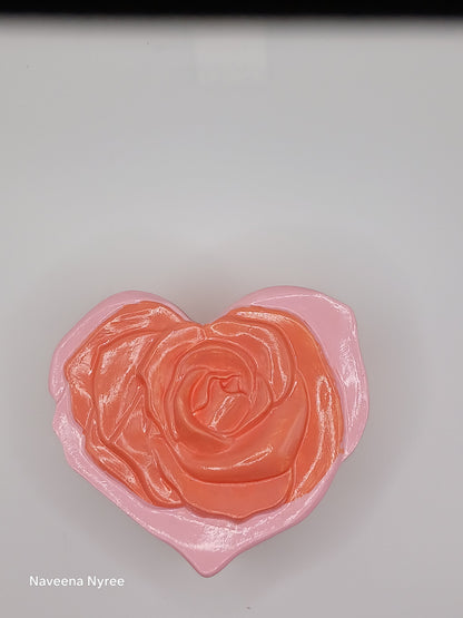 Coral and Pink Rose Heart Trinket box