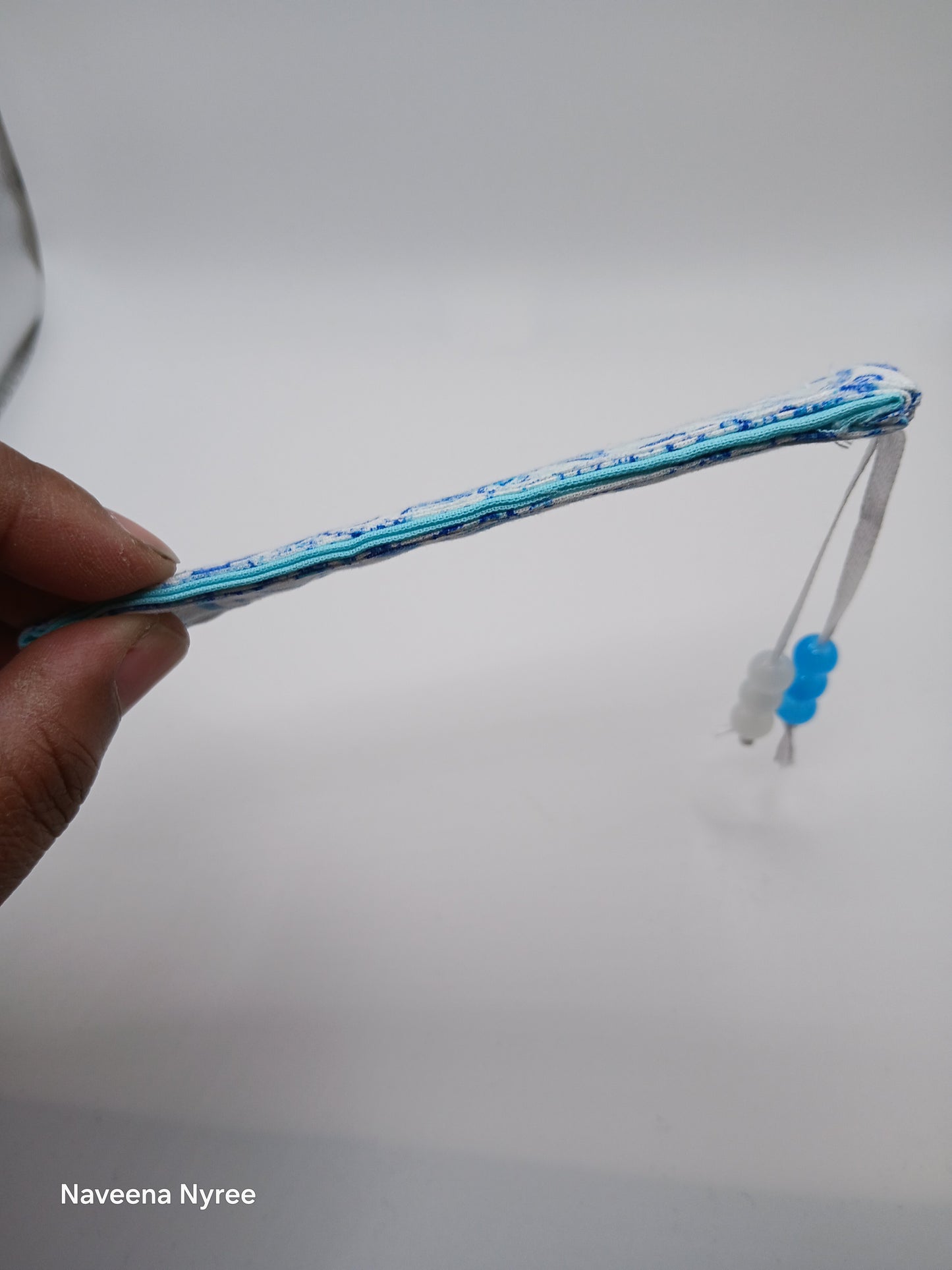 Fabric beaded bookmark (blue)