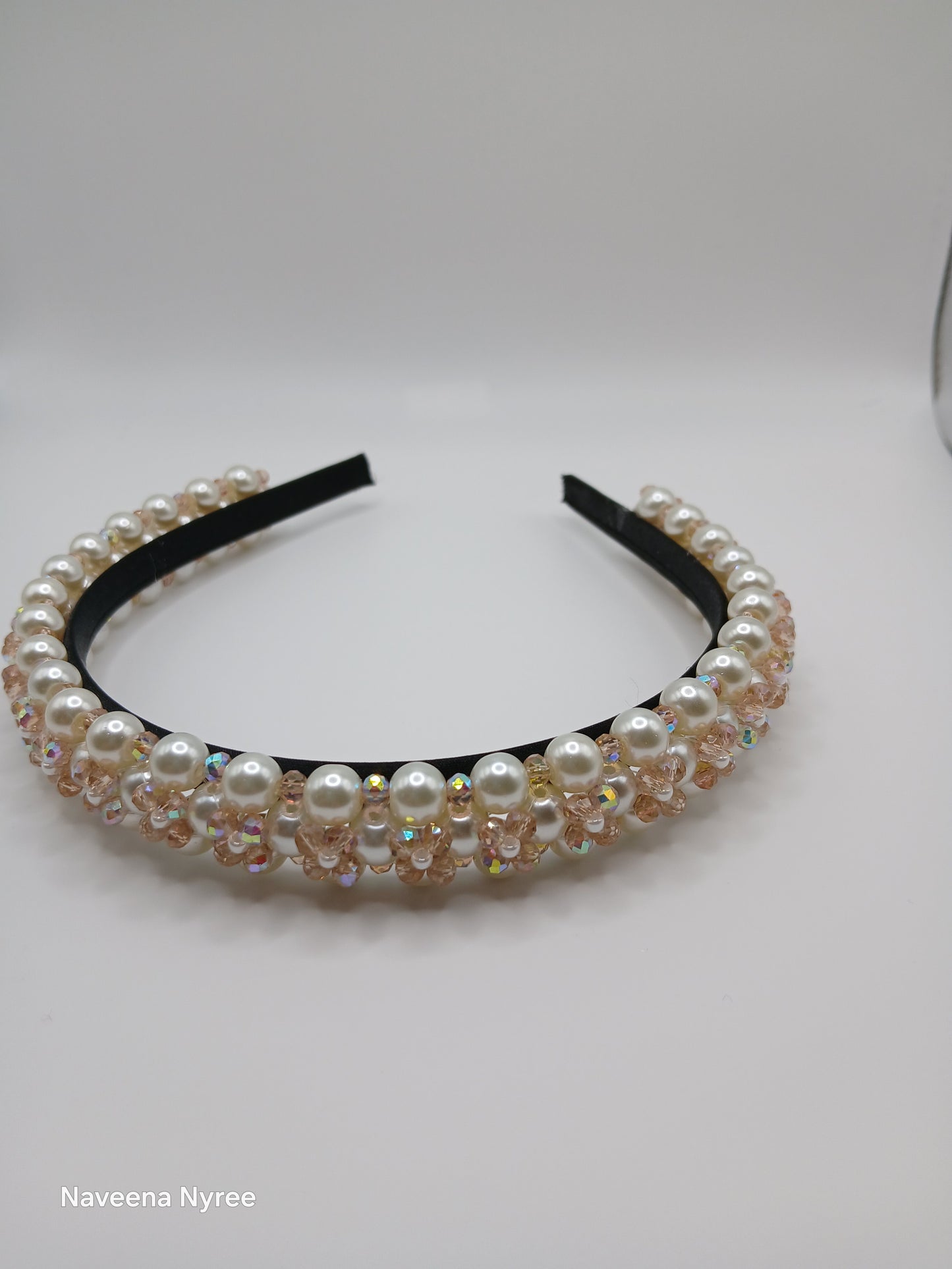 Crystal and glass pearl headband