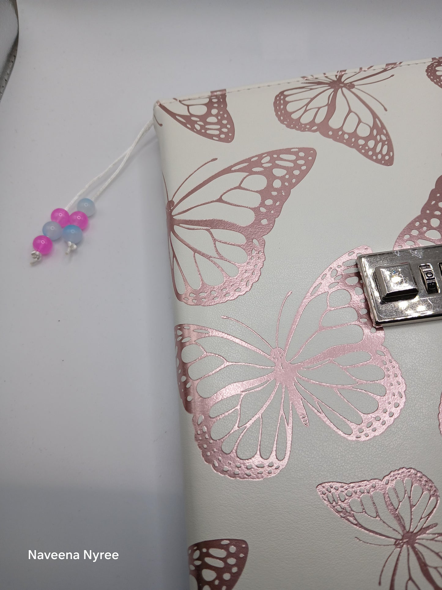 Pink fabric beaded bookmark