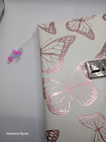 Pink fabric beaded bookmark