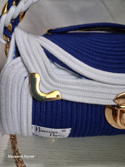 Royal blue and white rope/cord purse.