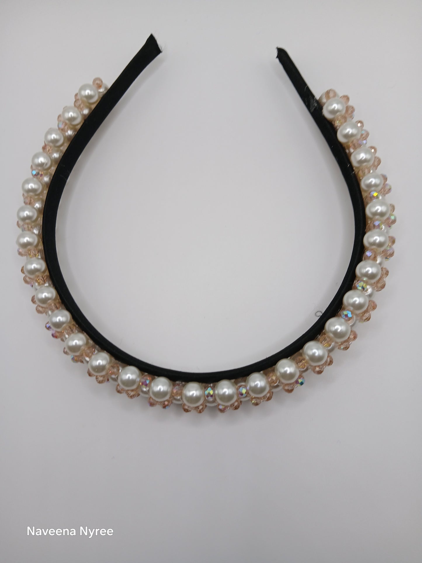 Crystal and glass pearl headband