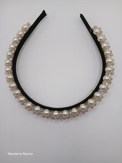 Crystal and glass pearl headband