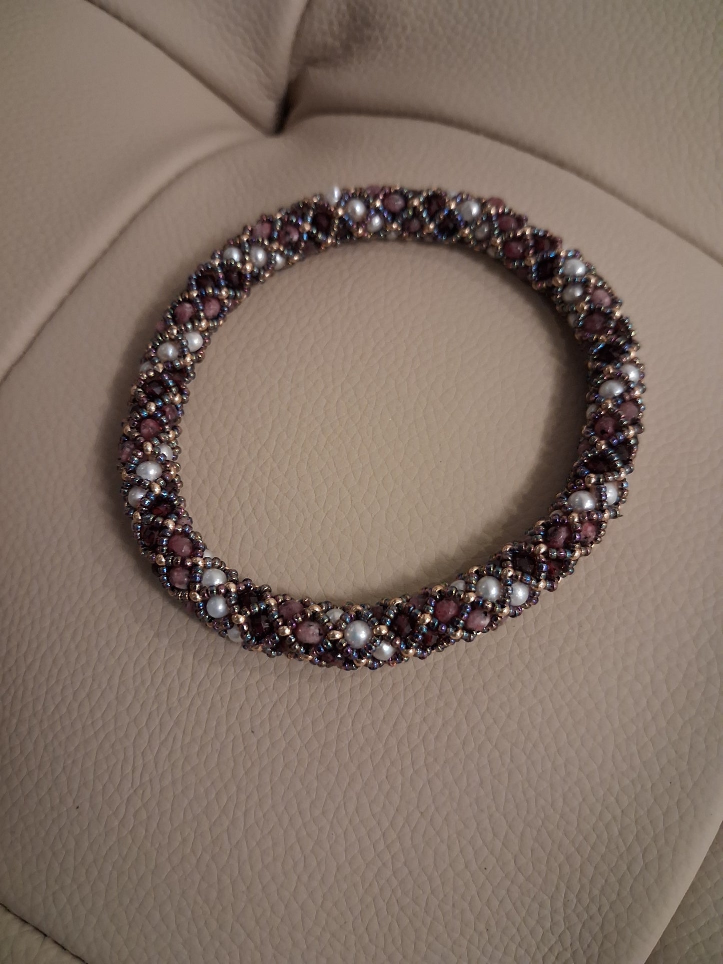 Garnet and Freshwater pearl bangles