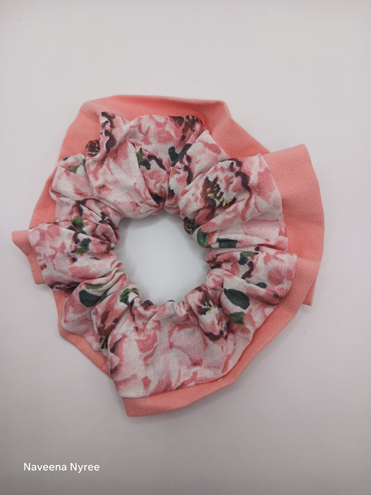 Peachy Floral hair scrunchie