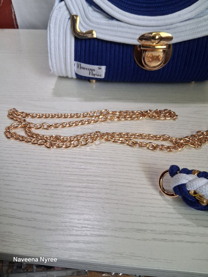 Royal blue and white rope/cord purse.
