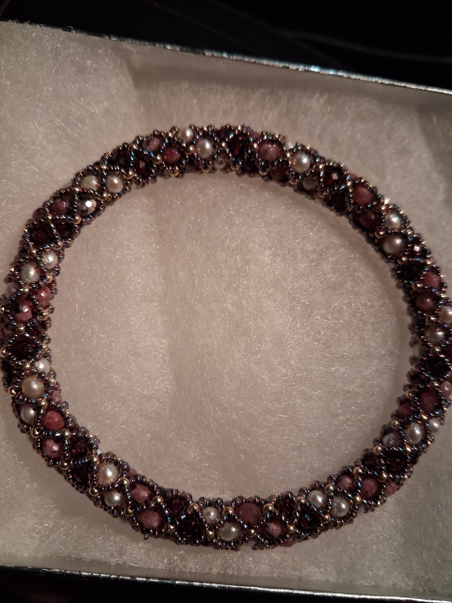 Garnet and Freshwater pearl bangles