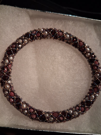 Garnet and Freshwater pearl bangles