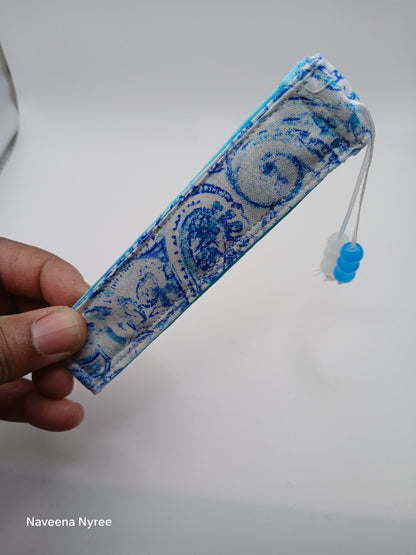 Fabric beaded bookmark (blue)