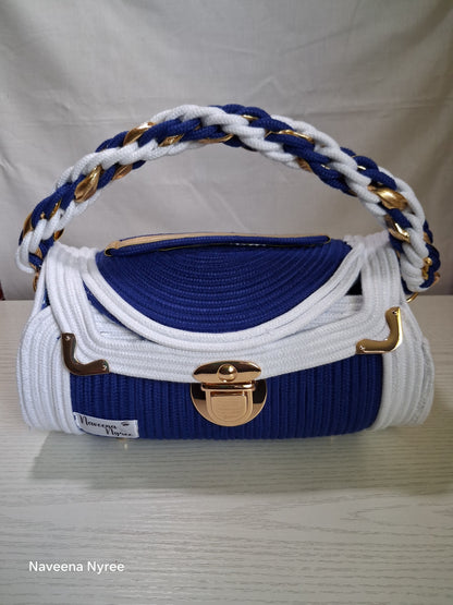 Royal blue and white rope/cord purse.