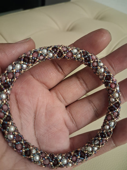 Garnet and Freshwater pearl bangles