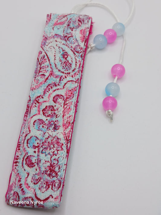 Pink fabric beaded bookmark
