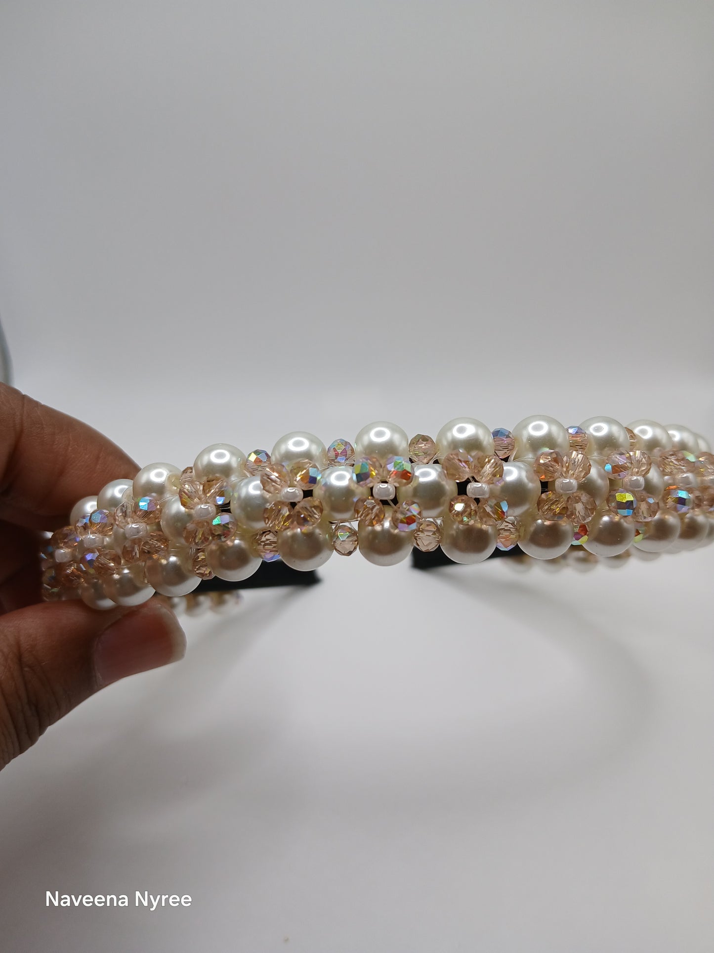 Crystal and glass pearl headband