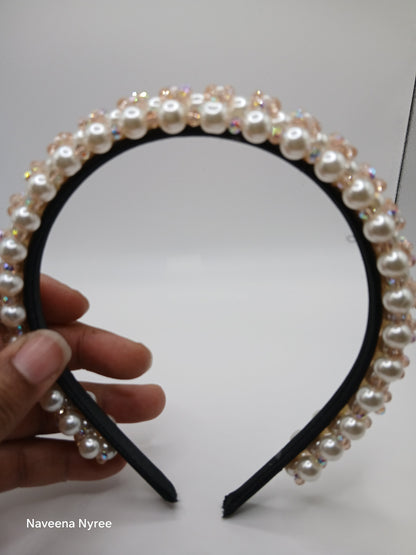 Crystal and glass pearl headband